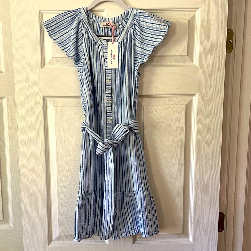 NWT Vineyard Vines Striped Double Gauze Shirt Dress Size S Tide Blue